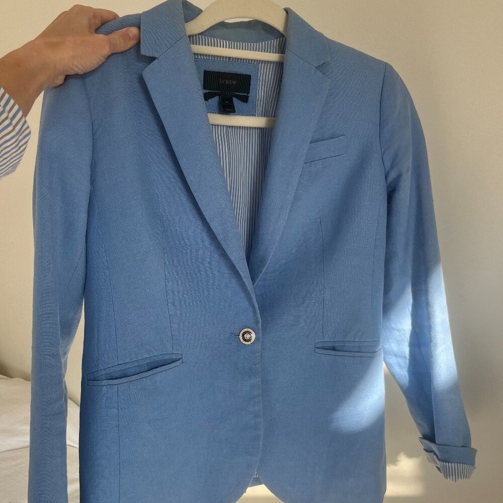 J Crew Campbell Blazer in Cornflower Blue Linen - Size 0